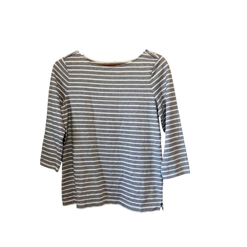 Croft & Barrow Top Womens Small Grey White Excellent Striped Button Shoulder